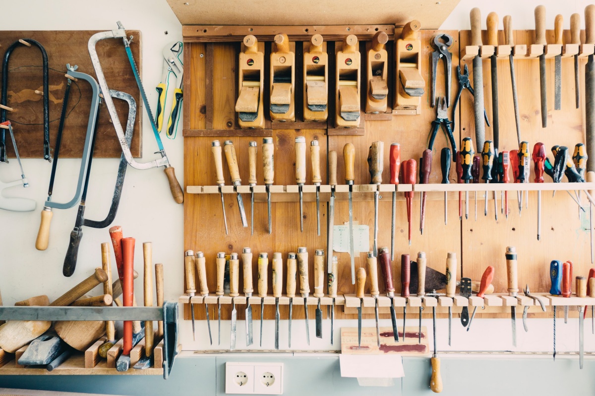 Garage wall with tools